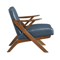 Gya Accent Chair, Blue Faux Leather Upholstery, Walnut Brown Rubberwood - BM346678