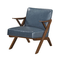 Gya Accent Chair, Blue Faux Leather Upholstery, Walnut Brown Rubberwood - BM346678