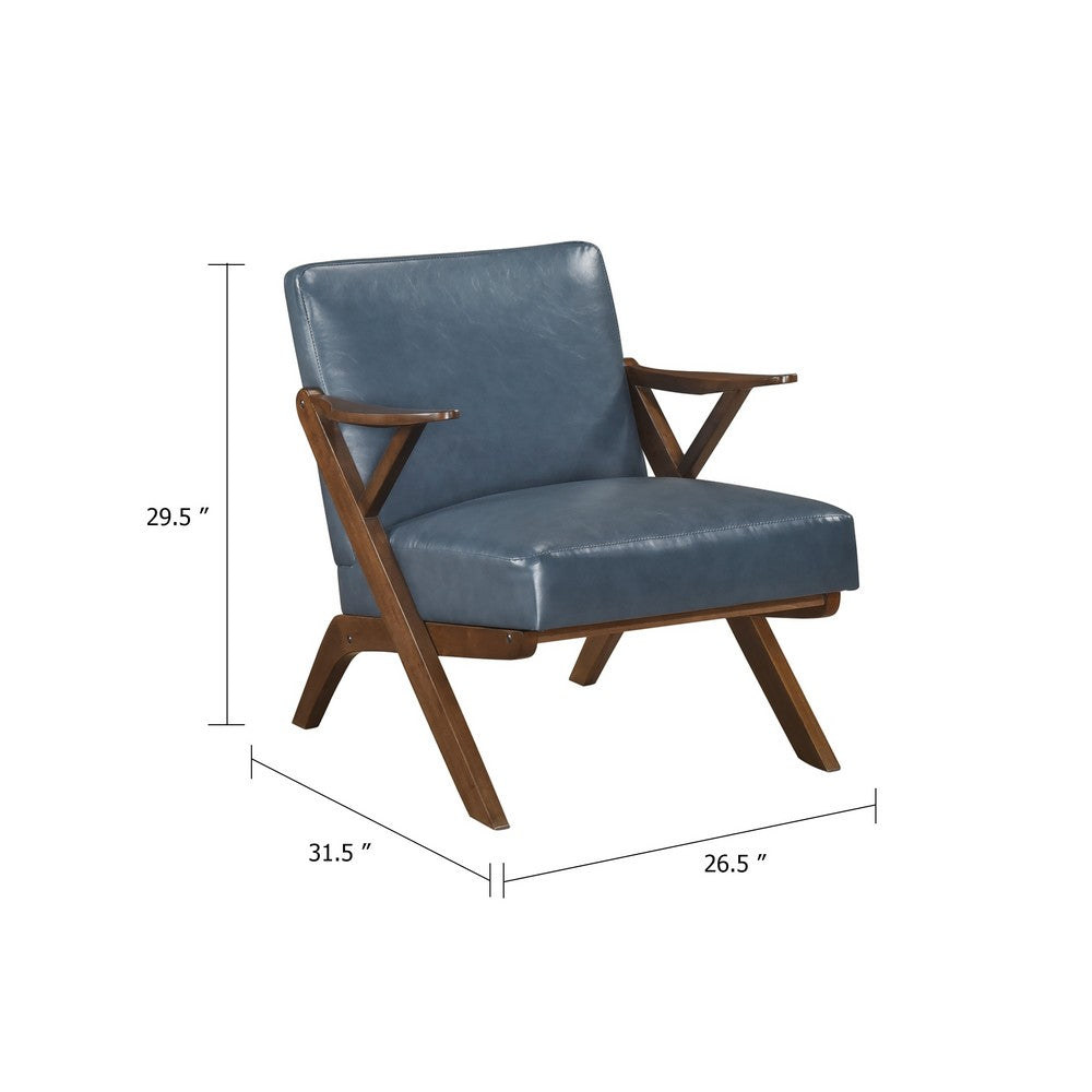 Gya Accent Chair, Blue Faux Leather Upholstery, Walnut Brown Rubberwood - BM346678