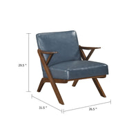Gya Accent Chair, Blue Faux Leather Upholstery, Walnut Brown Rubberwood - BM346678