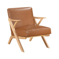 Gya Accent Chair, Brown Faux Leather, Natural Brown Rubberwood - BM346679