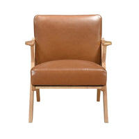 Gya Accent Chair, Brown Faux Leather, Natural Brown Rubberwood - BM346679