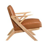 Gya Accent Chair, Brown Faux Leather, Natural Brown Rubberwood - BM346679