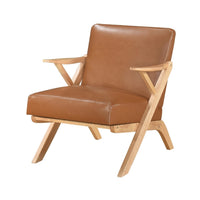 Gya Accent Chair, Brown Faux Leather, Natural Brown Rubberwood - BM346679