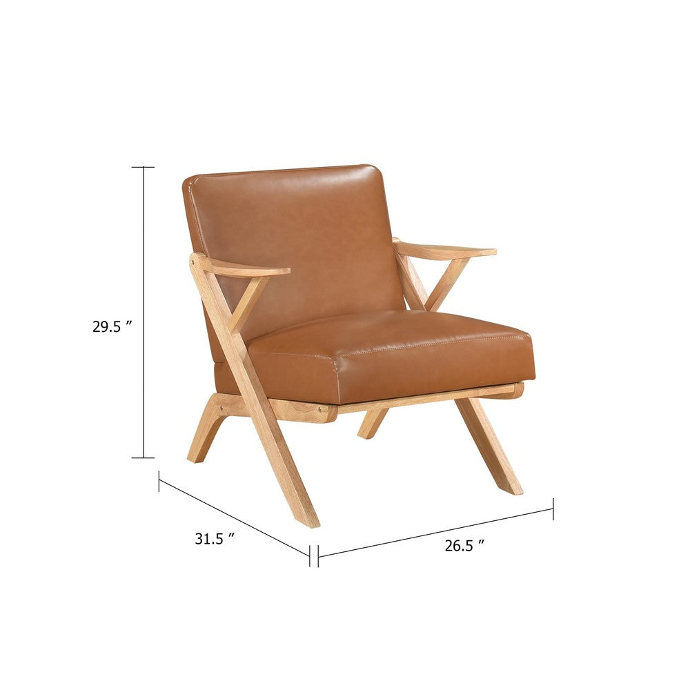 Gya Accent Chair, Brown Faux Leather, Natural Brown Rubberwood - BM346679