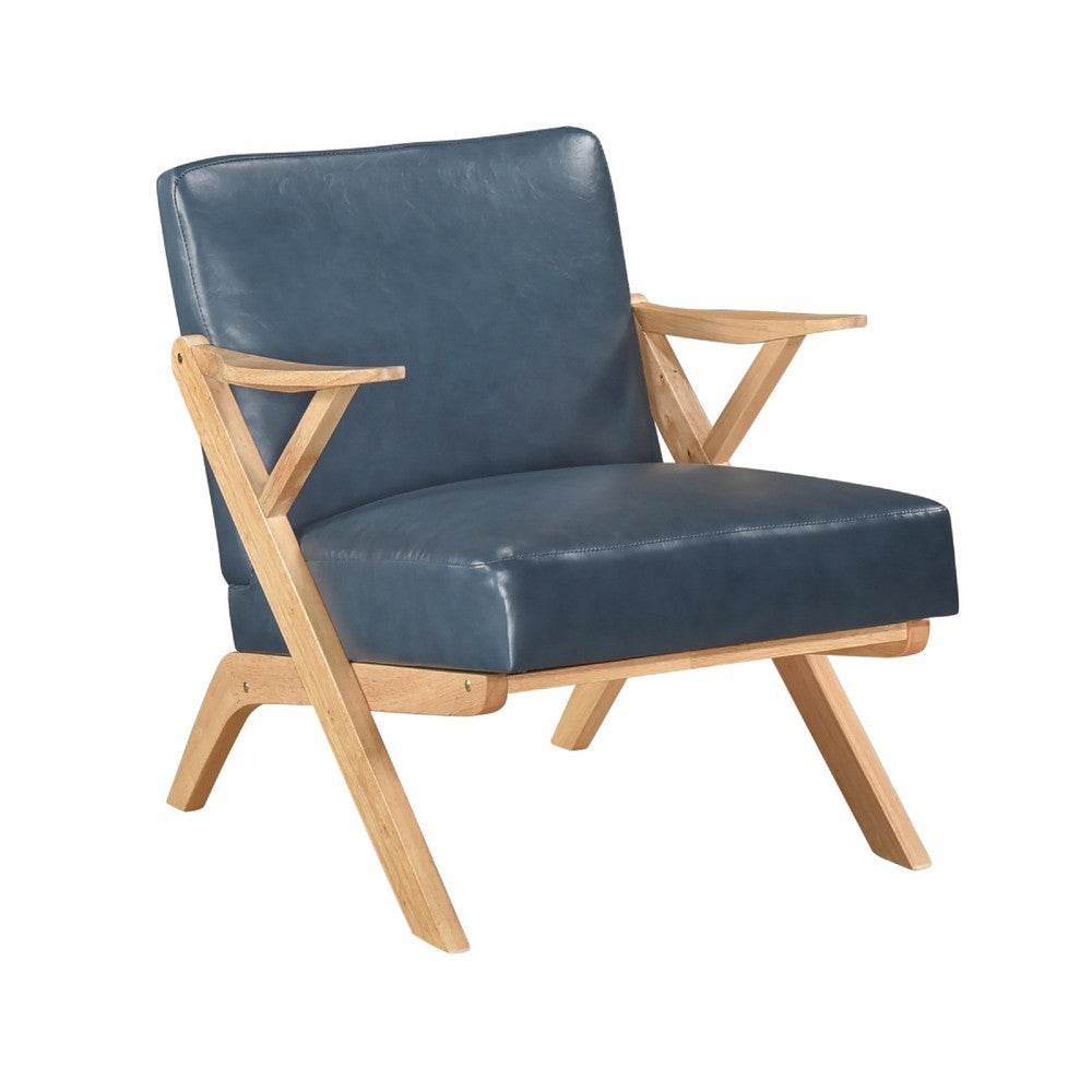 Gya Accent Chair, Blue Faux Leather, Natural Brown Rubberwood - BM346680