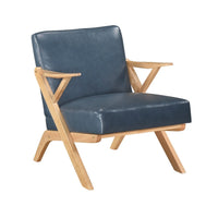Gya Accent Chair, Blue Faux Leather, Natural Brown Rubberwood - BM346680