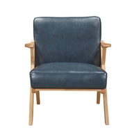 Gya Accent Chair, Blue Faux Leather, Natural Brown Rubberwood - BM346680