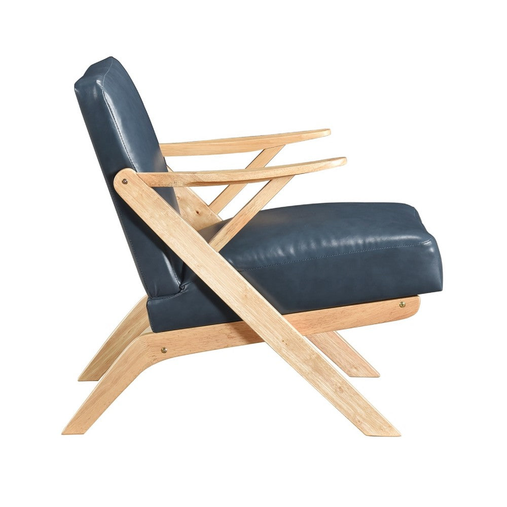 Gya Accent Chair, Blue Faux Leather, Natural Brown Rubberwood - BM346680