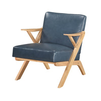 Gya Accent Chair, Blue Faux Leather, Natural Brown Rubberwood - BM346680