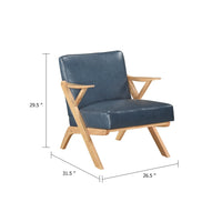 Gya Accent Chair, Blue Faux Leather, Natural Brown Rubberwood - BM346680