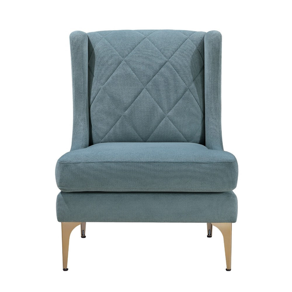 Svy Wingback Accent Chair, Blue Chenille Cushion, Gold Metal Legs - BM346681