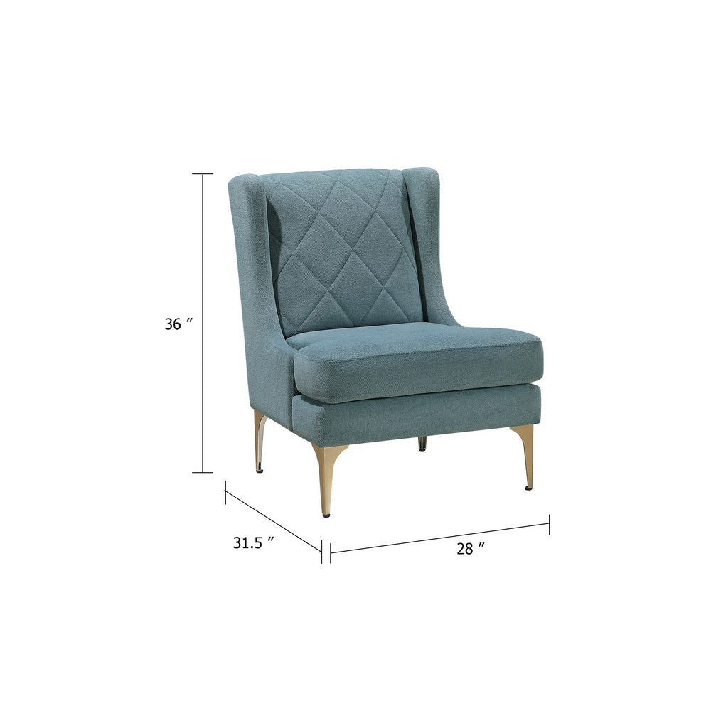 Svy Wingback Accent Chair, Blue Chenille Cushion, Gold Metal Legs - BM346681