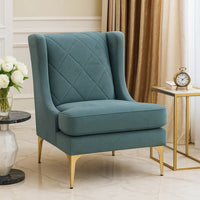 Svy Wingback Accent Chair, Blue Chenille Cushion, Gold Metal Legs - BM346681
