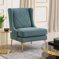 Svy Wingback Accent Chair, Blue Chenille Cushion, Gold Metal Legs - BM346681