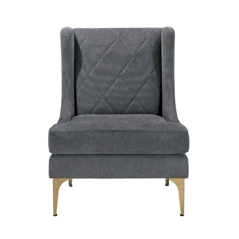 Svy Wingback Accent Chair, Dark Gray Chenille Cushion, Gold Metal Legs - BM346682