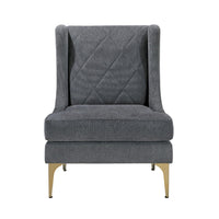 Svy Wingback Accent Chair, Dark Gray Chenille Cushion, Gold Metal Legs - BM346682
