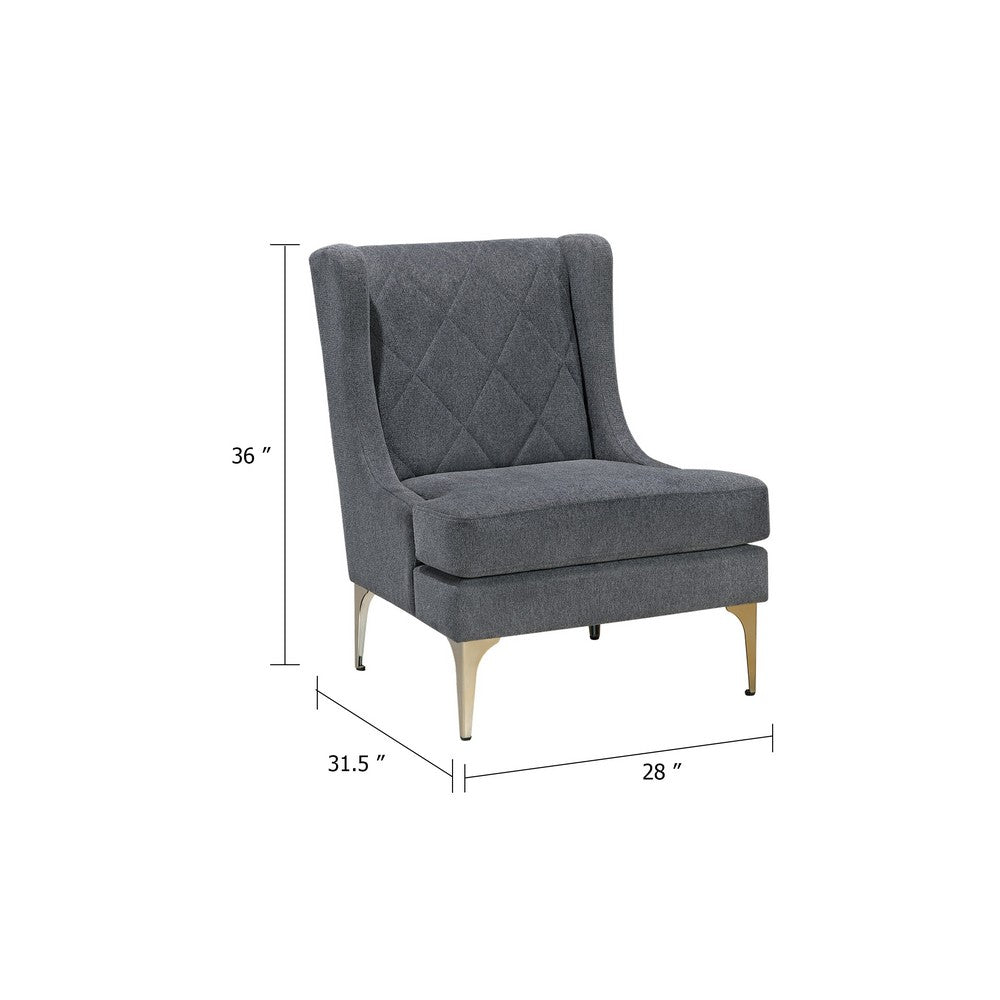Svy Wingback Accent Chair, Dark Gray Chenille Cushion, Gold Metal Legs - BM346682