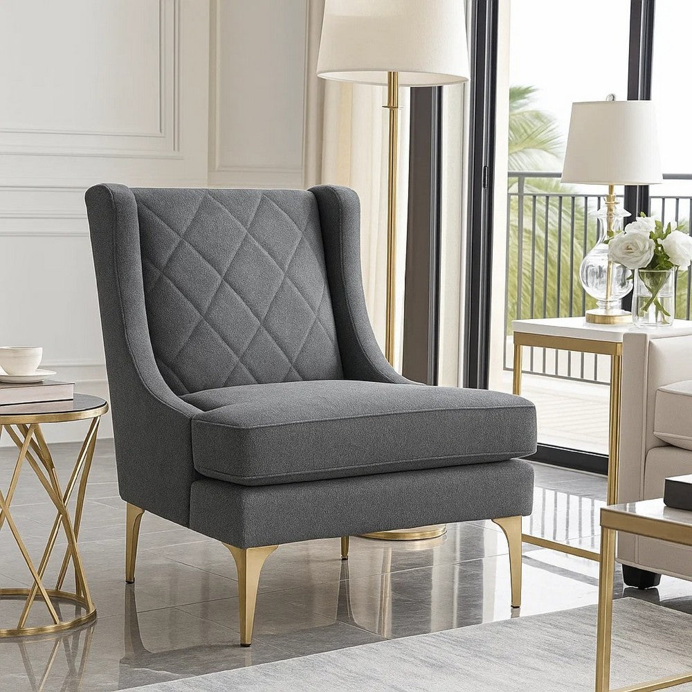 Svy Wingback Accent Chair, Dark Gray Chenille Cushion, Gold Metal Legs - BM346682