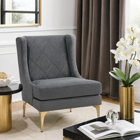 Svy Wingback Accent Chair, Dark Gray Chenille Cushion, Gold Metal Legs - BM346682