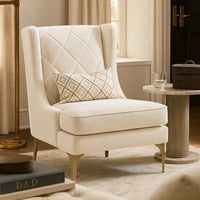 Svy Wingback Accent Chair, Taupe Chenille Cushion, Gold Metal Legs - BM346683