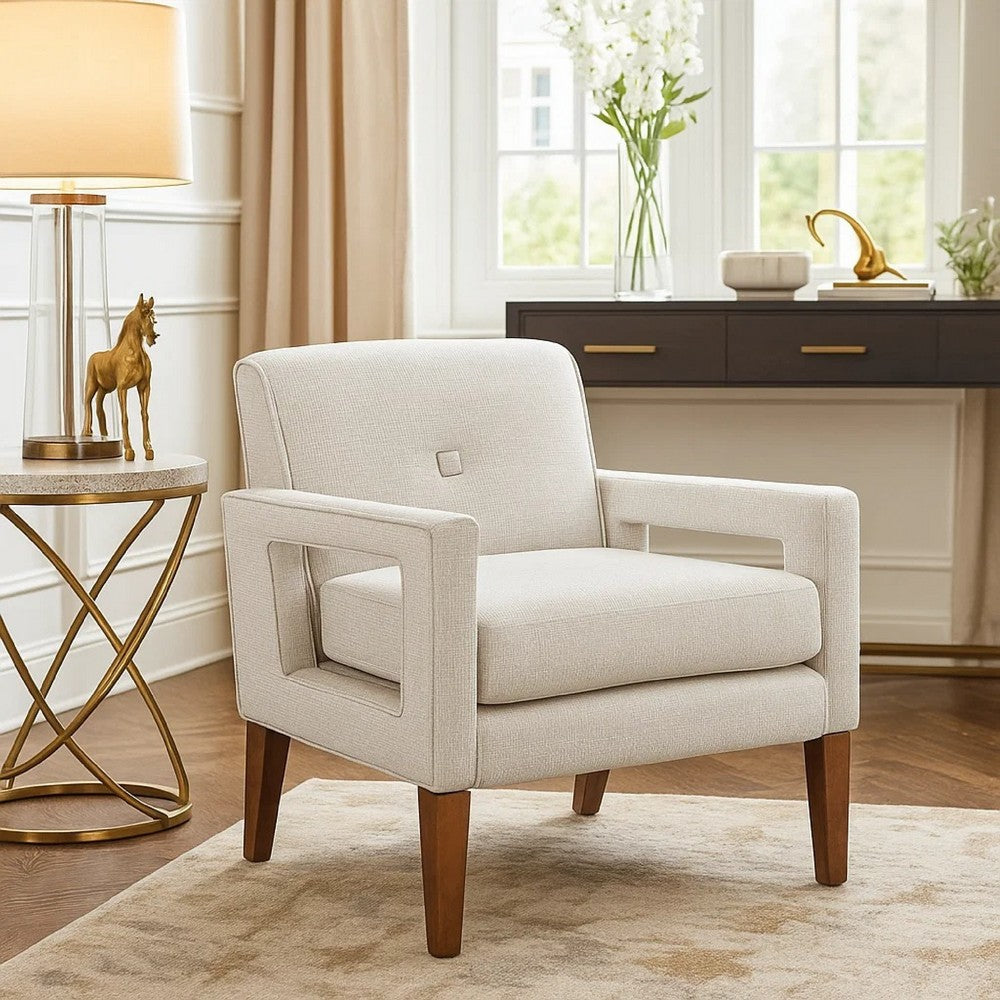 Bei Armchair, Beige Chenille Cushion, Walnut Brown Solid Wood - BM346684