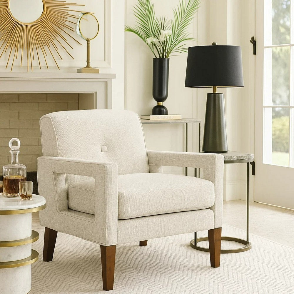 Bei Armchair, Beige Chenille Cushion, Walnut Brown Solid Wood - BM346684