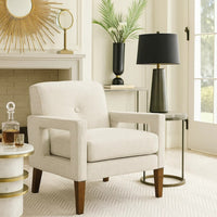 Bei Armchair, Beige Chenille Cushion, Walnut Brown Solid Wood - BM346684