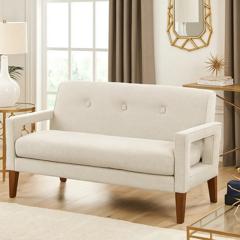 Bei Loveseat, Beige Chenille Cushion, Walnut Brown Solid Wood, 55 Inch - BM346685