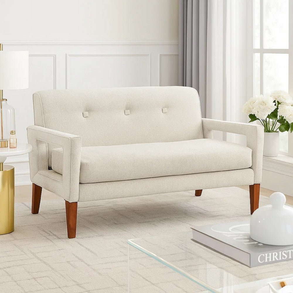 Bei Loveseat, Beige Chenille Cushion, Walnut Brown Solid Wood, 55 Inch - BM346685