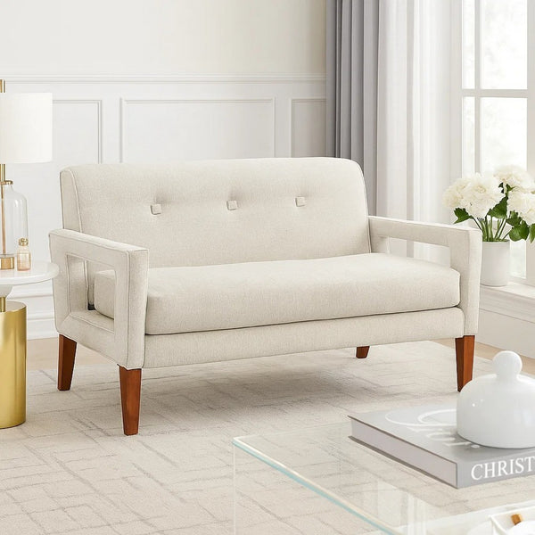 Bei Loveseat, Beige Chenille Cushion, Walnut Brown Solid Wood, 55 Inch - BM346685