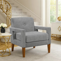 Bei Armchair, Gray Chenille Cushion, Walnut Brown Solid Wood - BM346686