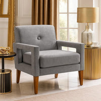 Bei Armchair, Gray Chenille Cushion, Walnut Brown Solid Wood - BM346686
