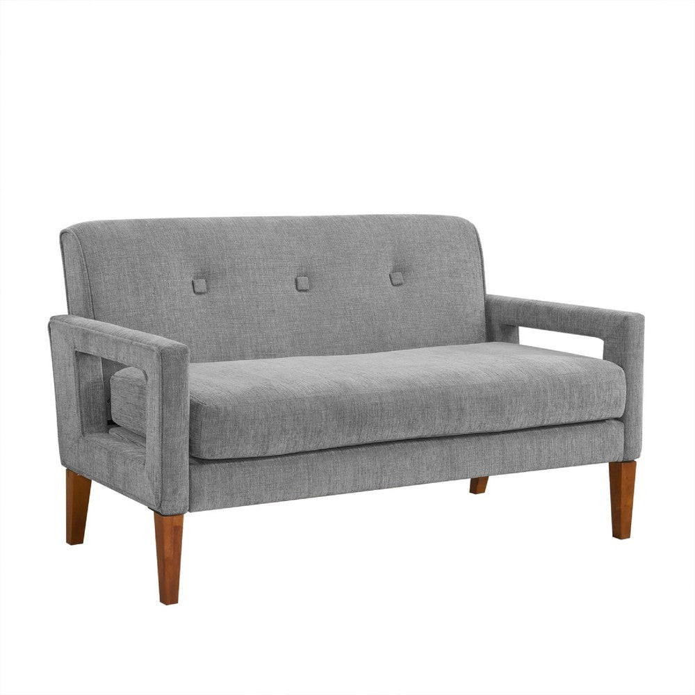 Bei Loveseat, Gray Chenille Cushion, Walnut Brown Solid Wood, 55 Inch - BM346687