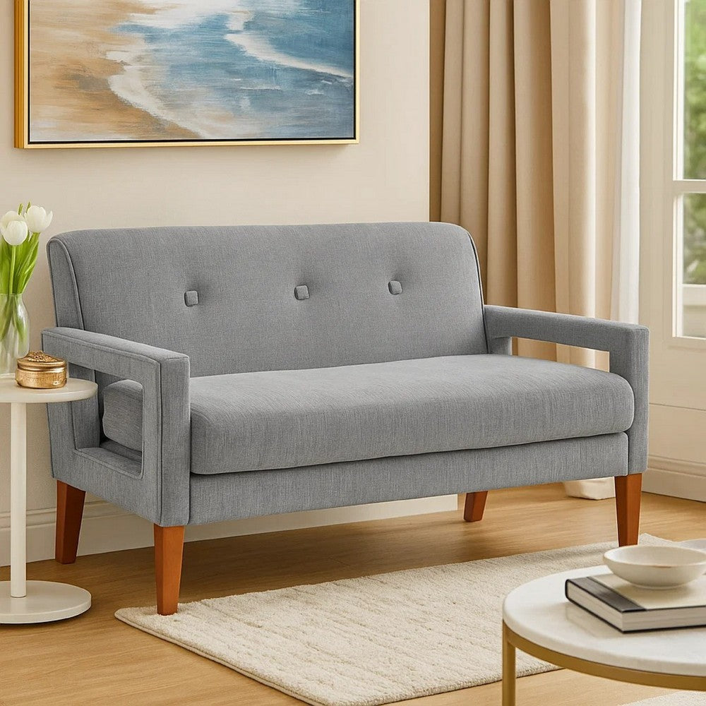 Bei Loveseat, Gray Chenille Cushion, Walnut Brown Solid Wood, 55 Inch - BM346687