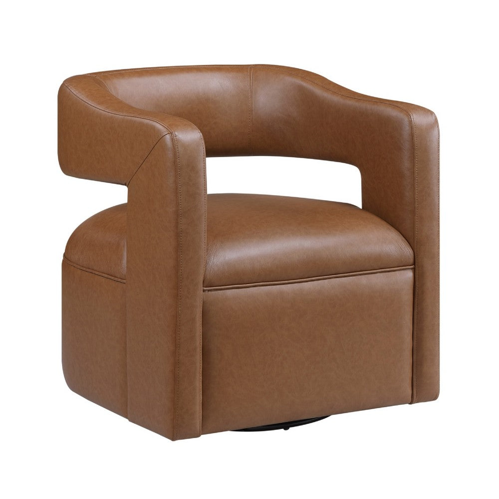 Cera Swivel Chair, Barrel Back, Camel Brown Faux Leather Upholstery - BM346688