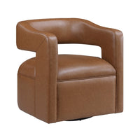 Cera Swivel Chair, Barrel Back, Camel Brown Faux Leather Upholstery - BM346688
