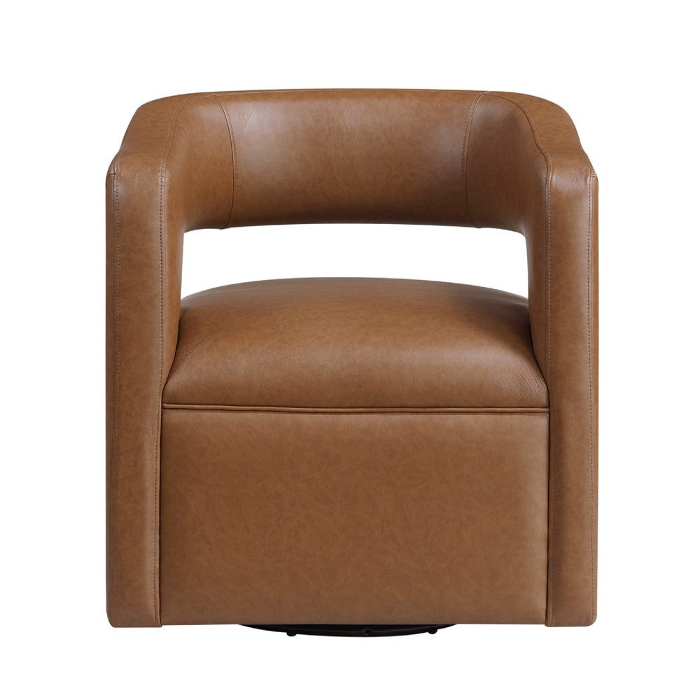 Cera Swivel Chair, Barrel Back, Camel Brown Faux Leather Upholstery - BM346688