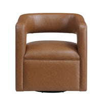 Cera Swivel Chair, Barrel Back, Camel Brown Faux Leather Upholstery - BM346688