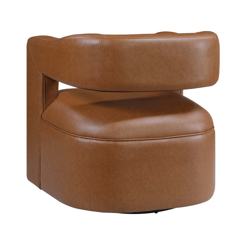 Cera Swivel Chair, Barrel Back, Camel Brown Faux Leather Upholstery - BM346688