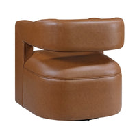Cera Swivel Chair, Barrel Back, Camel Brown Faux Leather Upholstery - BM346688