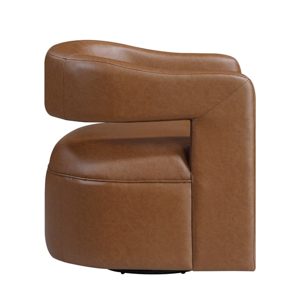 Cera Swivel Chair, Barrel Back, Camel Brown Faux Leather Upholstery - BM346688