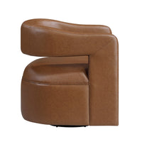 Cera Swivel Chair, Barrel Back, Camel Brown Faux Leather Upholstery - BM346688