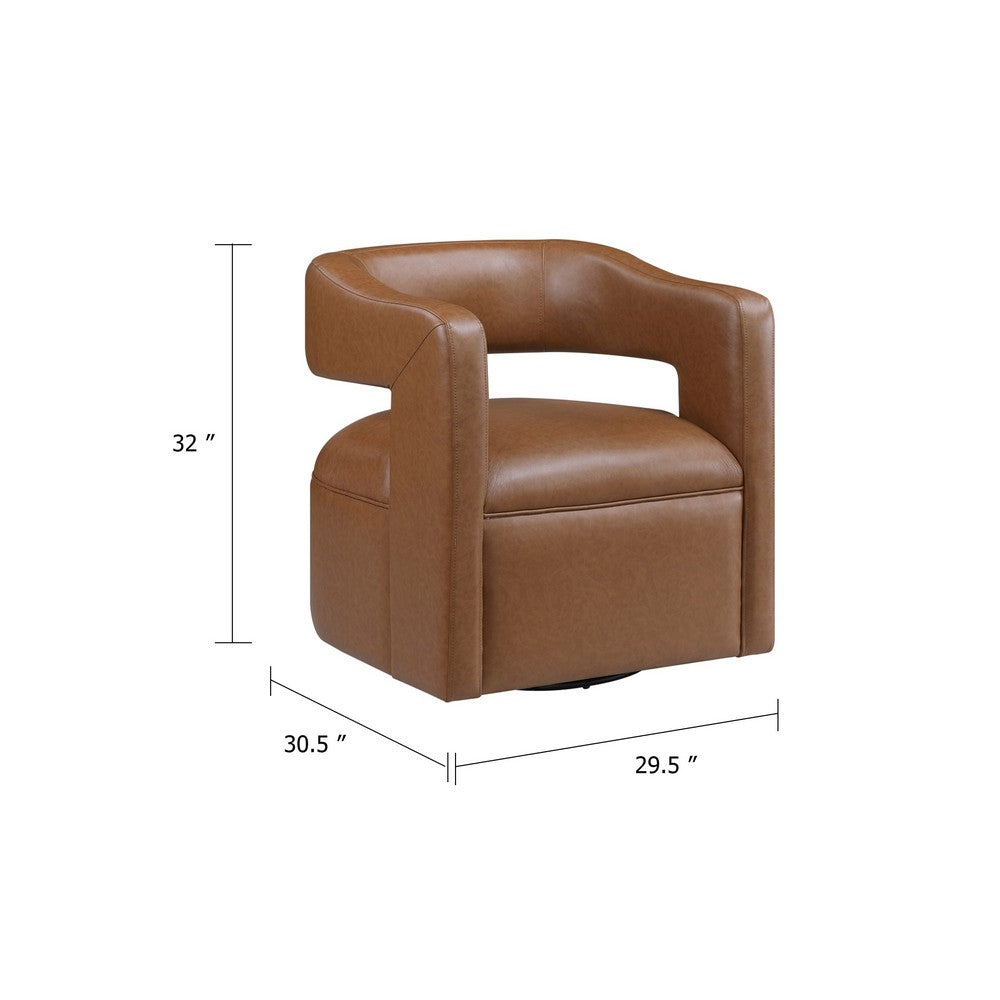 Cera Swivel Chair, Barrel Back, Camel Brown Faux Leather Upholstery - BM346688