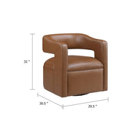 Cera Swivel Chair, Barrel Back, Camel Brown Faux Leather Upholstery - BM346688