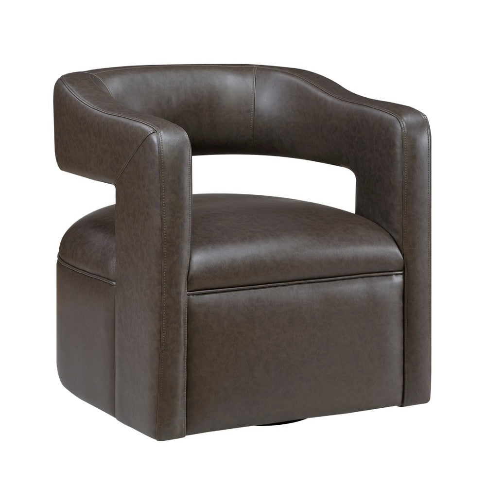 Cera Swivel Chair, Barrel Back, Coffee Brown Faux Leather Upholstery - BM346689