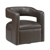Cera Swivel Chair, Barrel Back, Coffee Brown Faux Leather Upholstery - BM346689