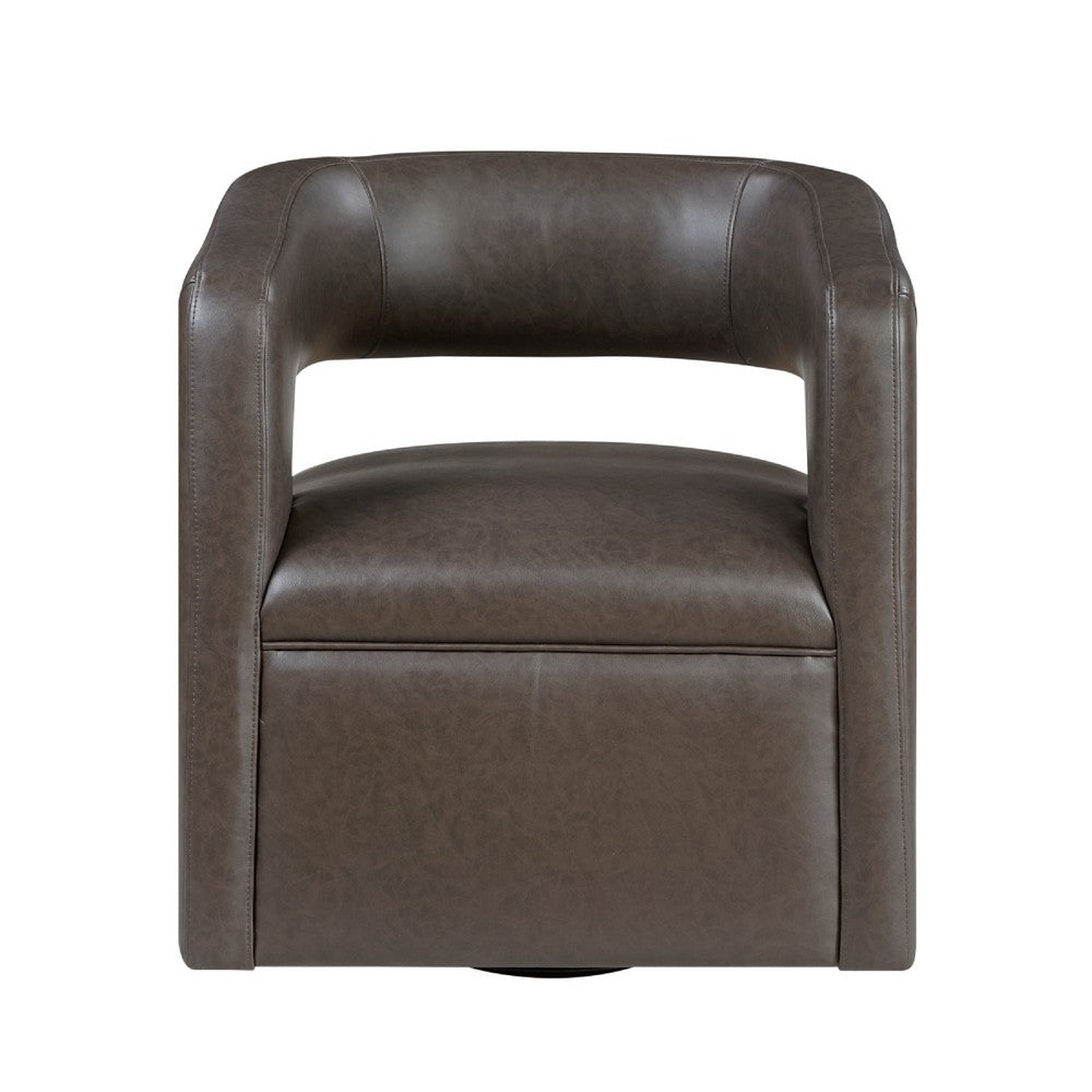 Cera Swivel Chair, Barrel Back, Coffee Brown Faux Leather Upholstery - BM346689