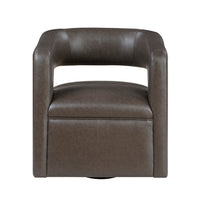 Cera Swivel Chair, Barrel Back, Coffee Brown Faux Leather Upholstery - BM346689