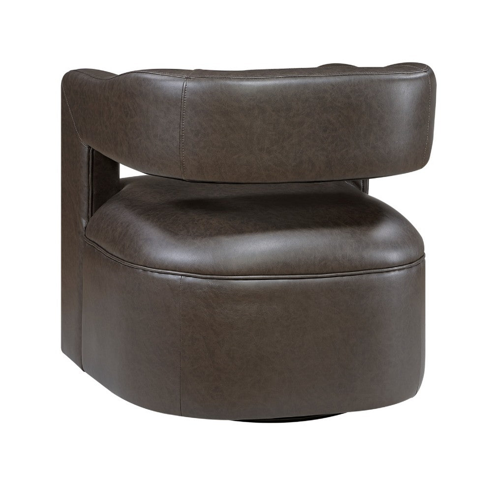 Cera Swivel Chair, Barrel Back, Coffee Brown Faux Leather Upholstery - BM346689